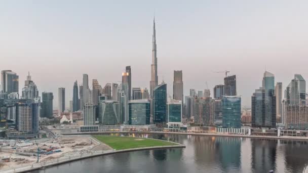 Панорамний Вид Дубайську Бізнес Бей Центр Міста Різними Хмарочосами Вежами — стокове відео