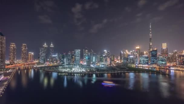 Εναέρια Πανοραμική Θέα Στο Ντουμπάι Business Bay Και Downtown Τους — Αρχείο Βίντεο