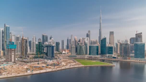 Letecký Panoramatický Výhled Dubaj Business Bay Downtown Různými Mrakodrapy Věžemi — Stock video