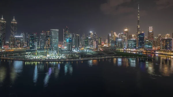 Panorama Showing Aerial View Dubai Business Bay Downtown Various Skyscrapers — Stock Photo, Image