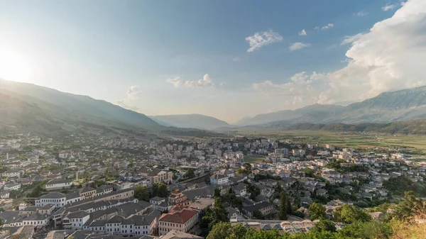 Panorama Met Gjirokastra Stad Tijdens Zonsondergang Vanuit Het Gezichtspunt Van — Stockfoto