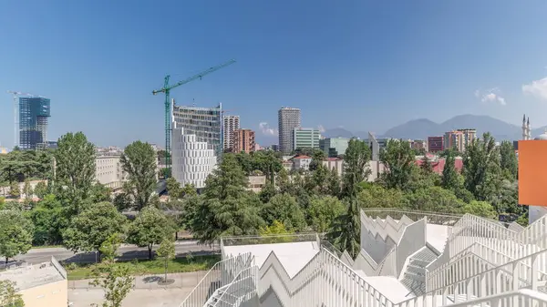 Panorama Showing Cityscape Tirana Its Colorful Apartment Buildings Skyscrapers Timelapse — Stock Photo, Image