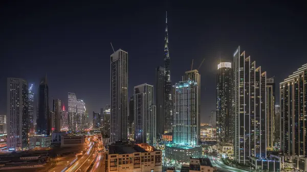 Panorama Che Mostra Vista Aerea Dubai Downtown Business Bay Skyline — Foto Stock
