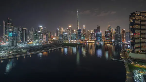 Panorama Showing Aerial View Dubai Business Bay Downtown Various Skyscrapers — Stock Photo, Image
