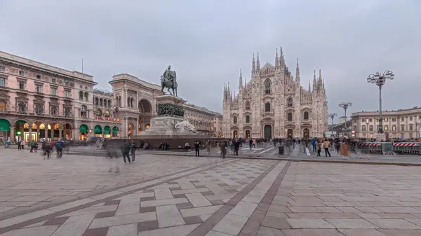 Panorama Showing Milan Cathedral Historic Buildings Day Night Transition Timelapse — Stock Photo, Image