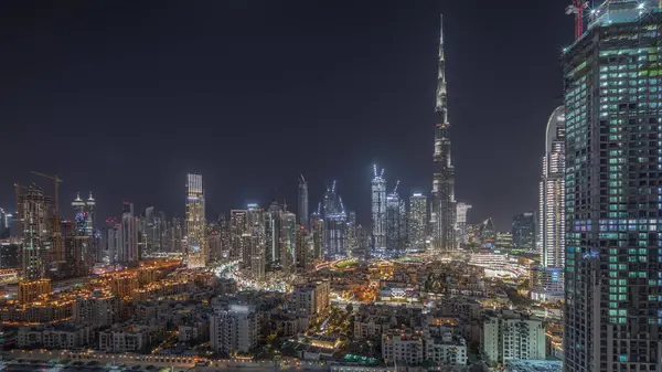 Panorama Ukazuje Dubaj Obchodní Záliv Centra Věže Starým Městem Letecké — Stock fotografie
