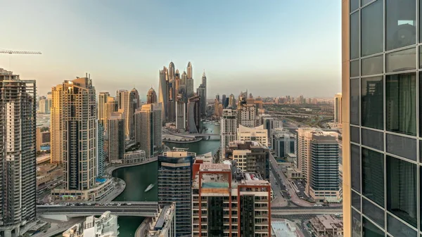 Panorama Showing Various Skyscrapers Tallest Residential Block Dubai Marina Aerial — Stock Photo, Image