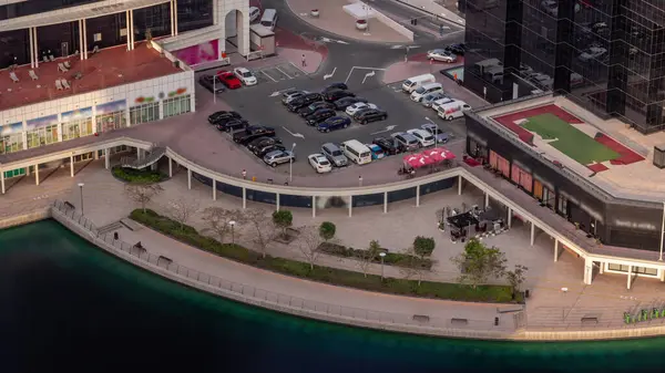 Car Parking Lot Waterfront Viewed Timelapse All Day Aerial View — Stock Photo, Image