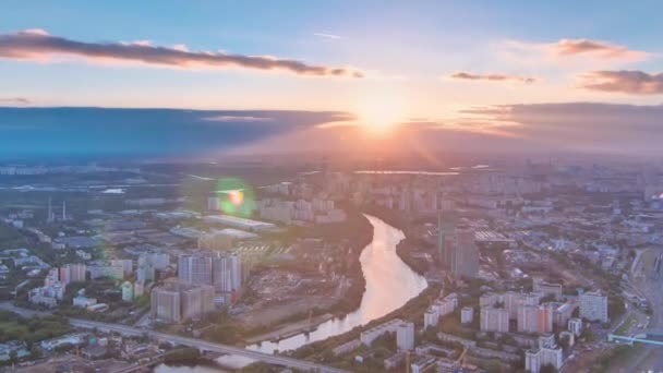 Вид Згори Захід Сонця Москві Панорамний Часовий Пояс Cityscape Observation — стокове відео