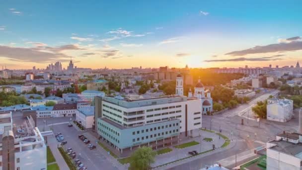 Повітряна Панорама Москви Під Час Заходу Сонця Даху Skyscrapers Kremlin — стокове відео