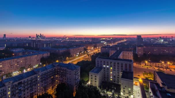 Wohnhäuser Der Leninskij Allee Stalinhochhäuser Und Stadtpanorama Vor Sonnenaufgang Nacht — Stockvideo