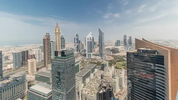 Πανόραμα Δείχνει Πολλές Φουτουριστικές Ουρανοξύστες Στο Επιχειρηματικό Κέντρο Της Οικονομικής — Φωτογραφία Αρχείου