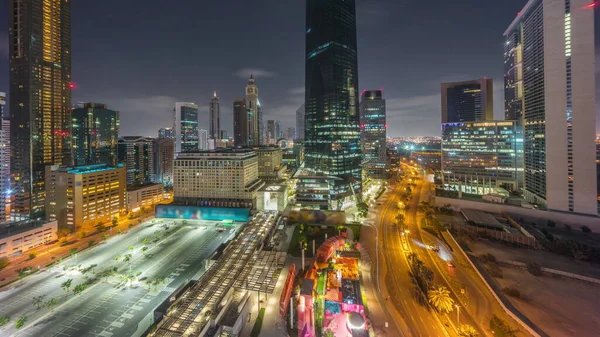Dubai International Financial District All Night Panoramic Aerial View Business — Stock Photo, Image