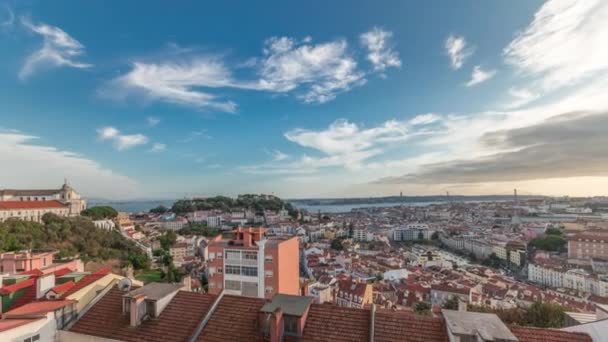 Panorama Visar Lissabons Berömda Flygutsikt Från Miradouro Senhora Monte Högsta — Stockvideo