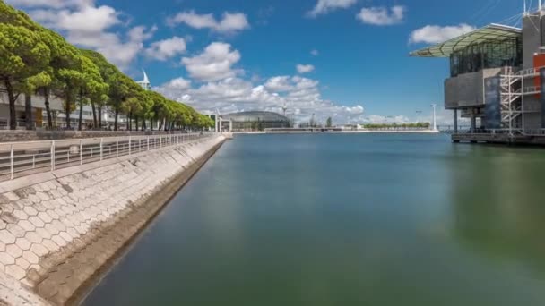 Panorama Mostrando Timelapse Oceanário Lisboa Localizado Parque Das Nações Parque — Vídeo de Stock
