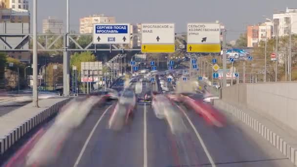 Cars Driving Prospect Mira Timelapse Hyperlapse Moscow Russia Traffic Avenue — Stockvideo