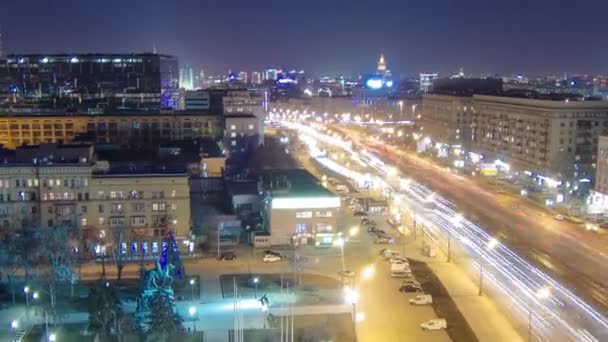 Drapacze Chmur International Business Center City Oddali Nocy Ruchliwym Ruchem — Wideo stockowe