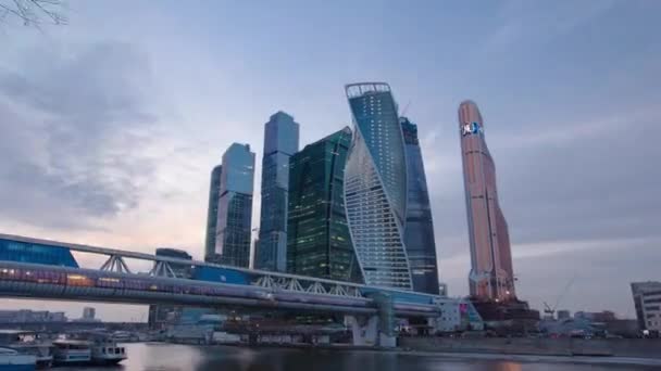 Drapacze Chmur International Business Center City Nocy Rzeki Moskwa Bagration — Wideo stockowe