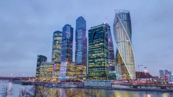 Timelapse Day Night Transition Drapacze Chmur Moskwie International Business Center — Wideo stockowe