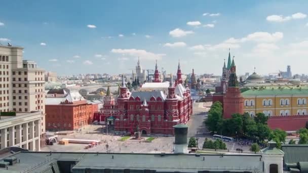 Panorama Manezhově Náměstí Hotel Moskva Historické Muzeum Kremlu Letecké Timelapse — Stock video