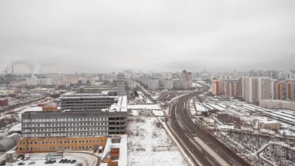 Tempo Inverno Aéreo Moscovo Desenvolvimento Urbano Progresso Rua Ozernaya Esta — Vídeo de Stock