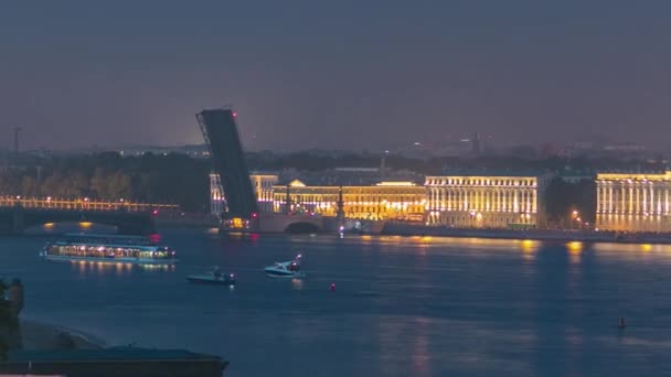 Lotnicza Timelapse Fajerwerków Nad Sankt Petersburgiem Rosja Podczas Festiwalu Scarlet — Wideo stockowe