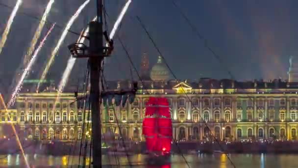 Aerial Timelapse Fireworks Petersburg Russia Scarlet Sails Festival Disparo Desde — Vídeos de Stock