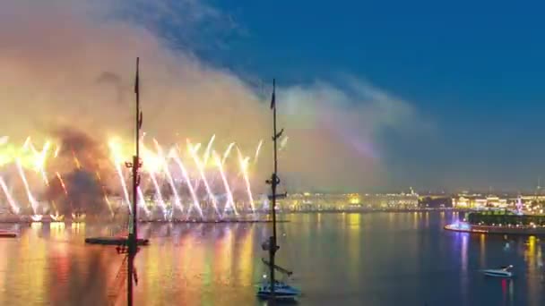 Letecký Čas Ohňostroje Nad Petrohradem Rusko Během Festivalu Scarlet Sails — Stock video