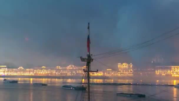 Lotnicza Timelapse Fajerwerków Nad Sankt Petersburgiem Rosja Podczas Festiwalu Scarlet — Wideo stockowe