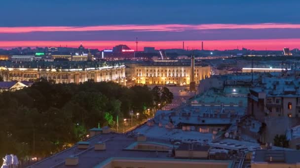 Timelapse Offre Una Vista Notturna San Pietroburgo Tra Cui Piazza — Video Stock