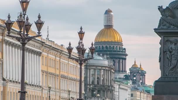 Při Západu Slunce Saint Petersburgs Největší Katedrála Katedrála Svatého Izáka — Stock video