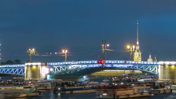 Хронология Классической Петербургской Белой Ночи Вид Подсвеченный Дворцовый Мост Между — стоковое видео