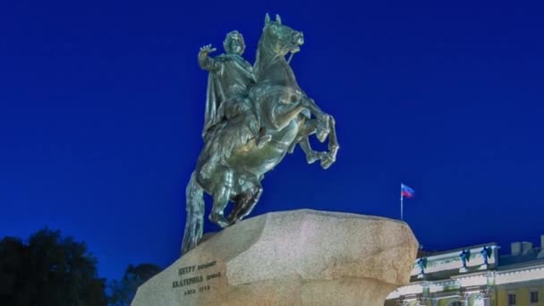 Night Day Transition Hyperlapse Peter Grote Monument Bronzen Ruiter Senaat — Stockvideo