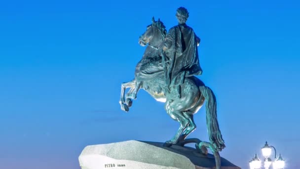 Night Day Transition Hyperlapse Peter Great Monument Bronze Horseman Senate — Vídeo de Stock