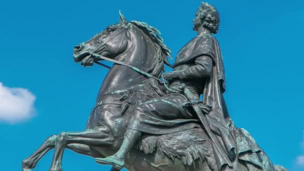 Pomnik Jeźdźca Brązowego Timelapse Petersburgu Rosja Majestatyczny Widok Rosyjskiego Cesarza — Wideo stockowe