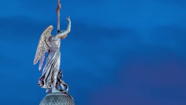 Ночная Хронология Статуи Ангела Александрийской Колонне Дворцовая Площадь Санкт Петербург — стоковое видео