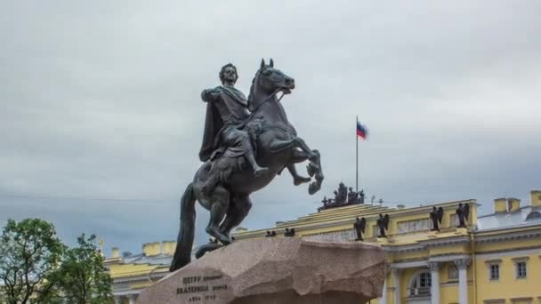 Monumento Cavaleiro Bronze Timelapse Hyperlapse São Petersburgo Rússia Majestosa Vista — Vídeo de Stock