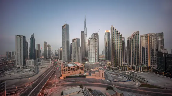 Panoramic Aerial View Dubai Downtown Skyline Many Towers Day Night — Stock Photo, Image