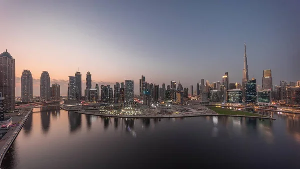 Panorama Aéreo Dubai Business Bay Downtown Com Vários Arranha Céus — Fotografia de Stock