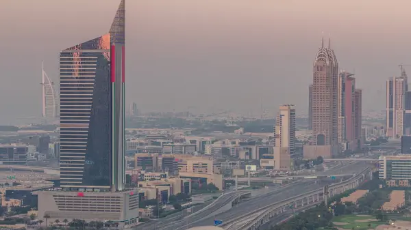 Aerial View Sheikh Zayed Road Dubai Internet City Area Timelapse — Stock Photo, Image