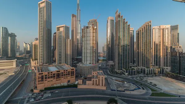 Vista Aérea Horizonte Dubai Downtown Com Muitas Torres Timelapse Área — Fotografia de Stock