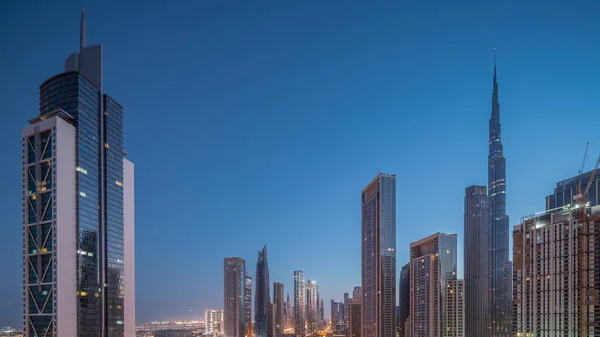 Vista Aérea Del Amanecer Del Horizonte Del Centro Dubái Con — Foto de Stock