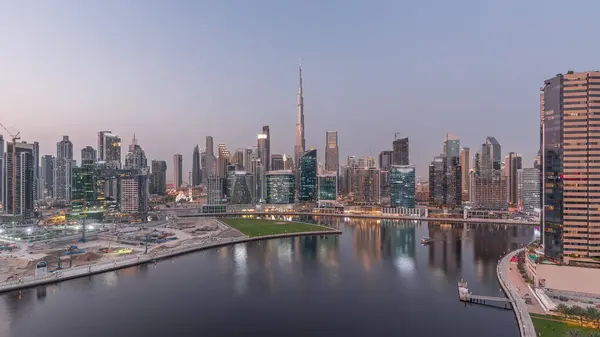 Aerial Panoramic View Dubai Business Bay Downtown Various Skyscrapers Towers — Stock Photo, Image