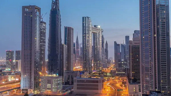 Futuristic Towers Skyscrapers Cityscape Traffic Streets Dubai Downtown Financial District — Stock Photo, Image