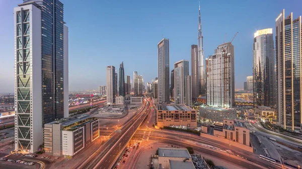 Panoramiczny Widok Lotu Ptaka Panoramę Dubaju Downtown Wieloma Wieżami Dzień — Zdjęcie stockowe