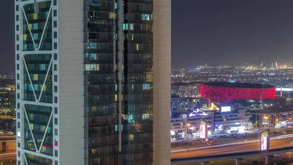 Aerial View Dubai City Walk District Skyscraper Night Timelapse New — Stock Photo, Image