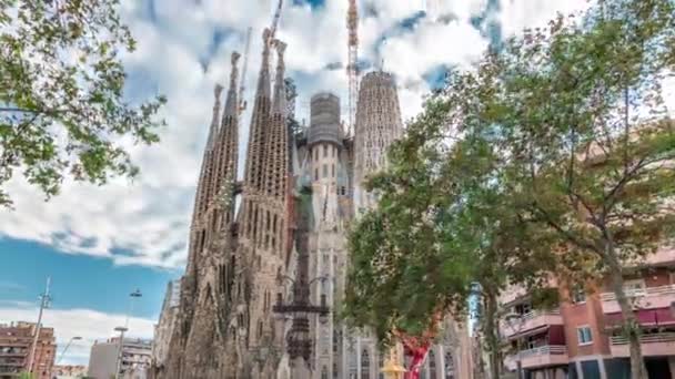 Sagrada Familia Splendor Timelapse Barcelonai Ikonikus Katolikus Egyház Hiperlapszisa Spanyolország — Stock videók
