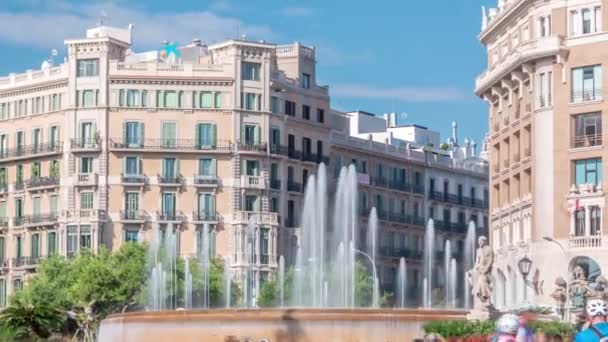 Tijdspanne Van Activiteit Placa Catalunya Central Barcelonas Pulserend Plein Aanschouw — Stockvideo