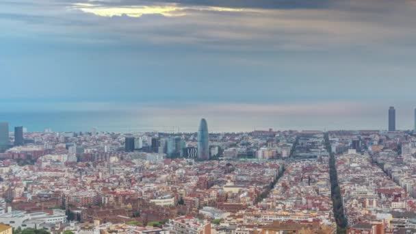 Barcelonas Dawn Sunrise Timelapse Мбаппе Бункеров Кармель Испании Вид Сверху — стоковое видео