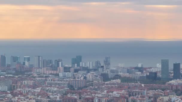 Barcelona Awakening Sunrise Timelapse Panorama Desde Los Bunkers Del Carmelo — Vídeo de stock